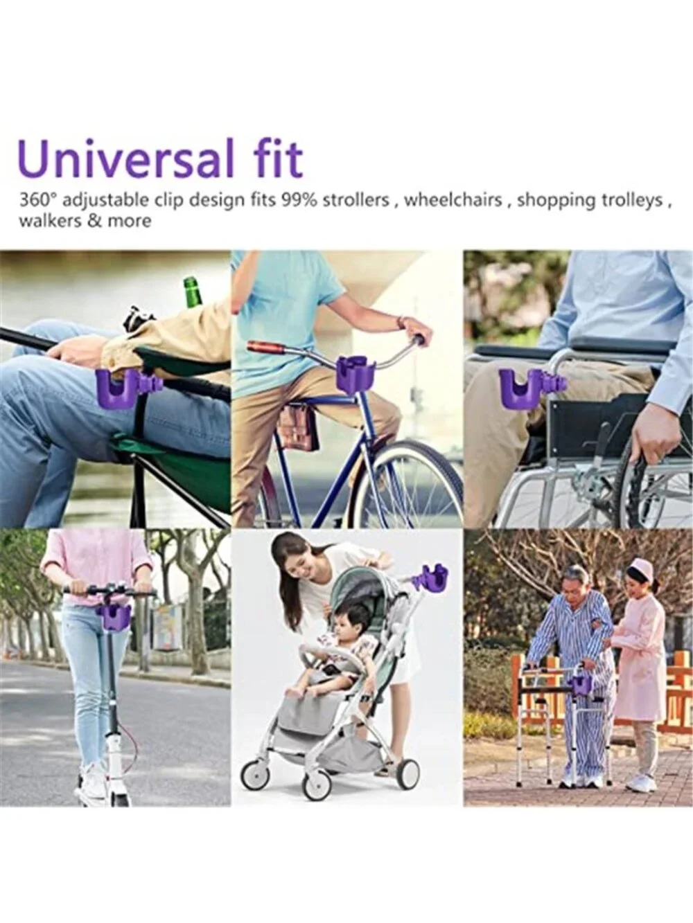 Cup Holder with Phone for Walker Wheelchair Stroller Purple Fits